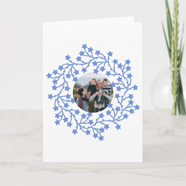 Photo Star Wreath Scandinavian Holiday Card (Front)