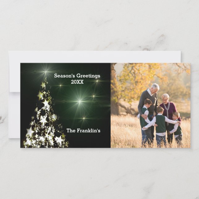 Photo & Stars on Christmas Tree in Night Sky Card (Front)