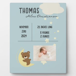 Photo Statistiques de naissance Bébé Ours Douche Plaque