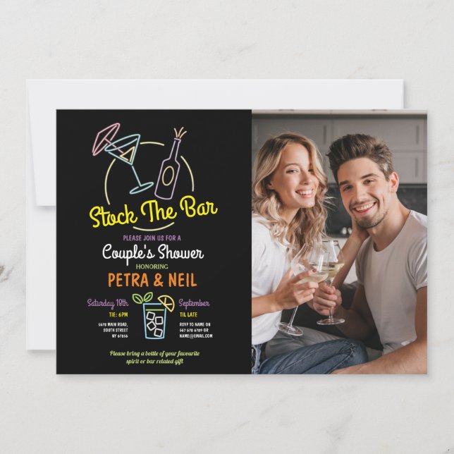 Photo Stock The Bar Party Neon Couple Shower Invitation (Front)