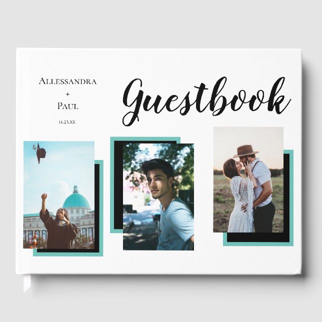 Photo Story Wedding White Modern Guest Book (Front)