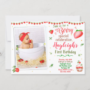 Photo Strawberry birthday invitation Berry sweet