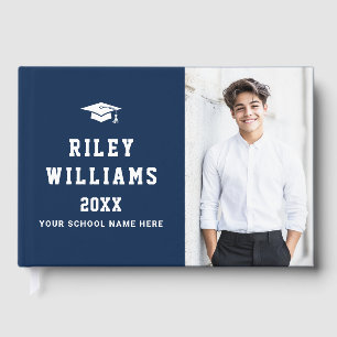 Photo student graduate graduation cap dark blue guest book