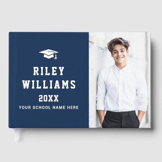 Photo student graduate graduation cap dark blue guest book (Front)