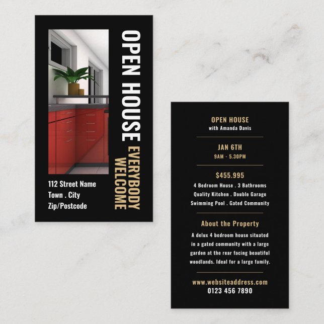Photo Style Realtor Open House Advertising Cards (Front/Back)