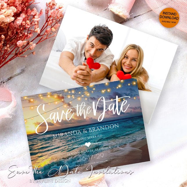 Photo Summer Sunset Tropical Beach Wedding Save The Date (Creator Uploaded)