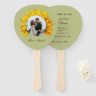 Photo sunflower rustic wedding save the date hand fan