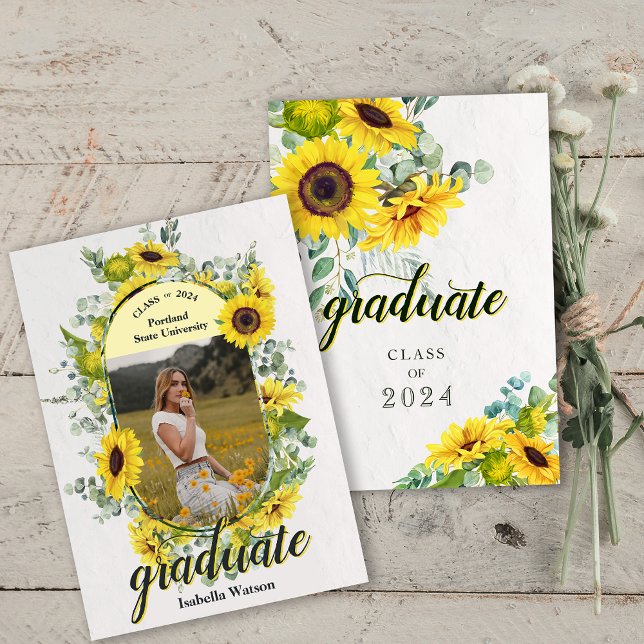 Photo Sunflower Script Graduation Announcement (Photo Sunflower Script Graduation Announcement)