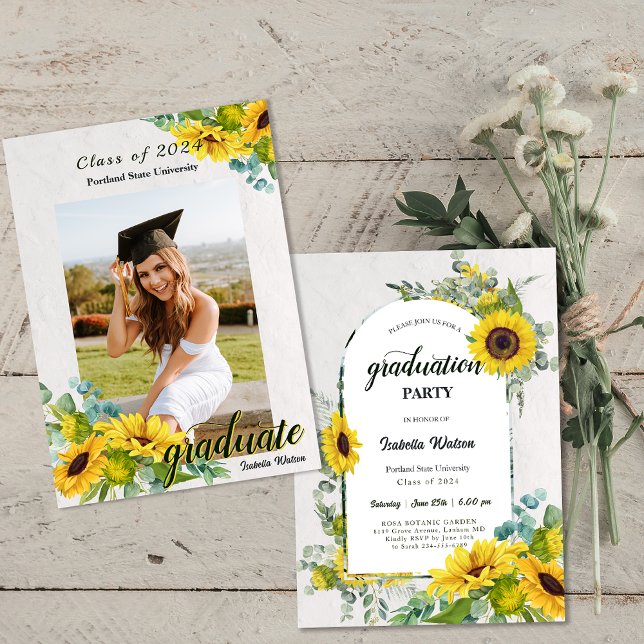 Photo Sunflower Script Graduation Party Invitation (Photo Sunflower Script Graduation Party Invitation)