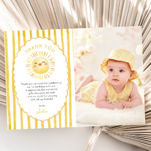 Photo Sunshine Yellow Stripes Birthday Thank You Card