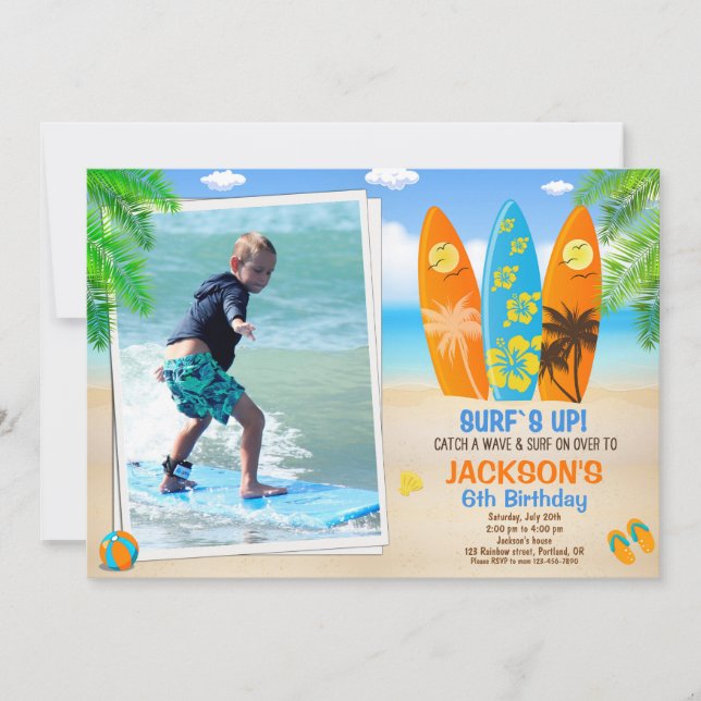 Photo Surfing invitation anniversaire Surfboard in (Devant)
