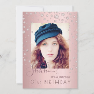 Photo Surprise Birthday Party dusty rose diamonds Invitation