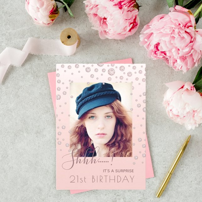 Photo Surprise Birthday Party rose gold diamonds Invitation (Creator Uploaded)
