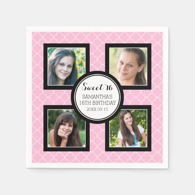 Photo Sweet 16 Birthday Napkin Light Pink (Front)