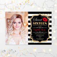 Photo Sweet 16 Birthday - Red Kiss Gold Black