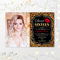 Photo Sweet 16 Birthday - Red Kiss Leopard Print