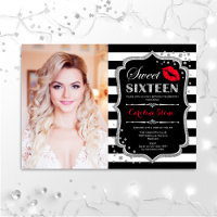 Photo Sweet 16 Birthday - Red Kiss Silver Black