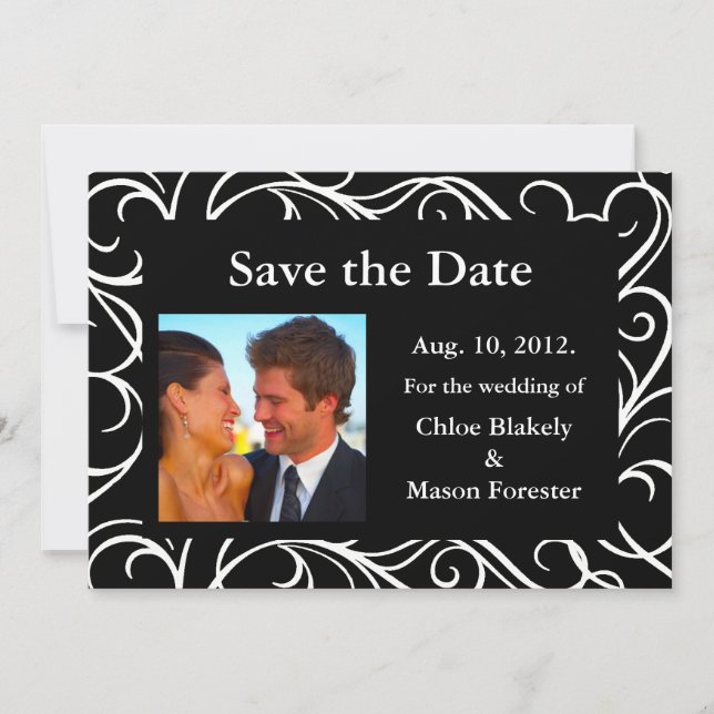 Photo & Swirls Save the Date (black) (Front)