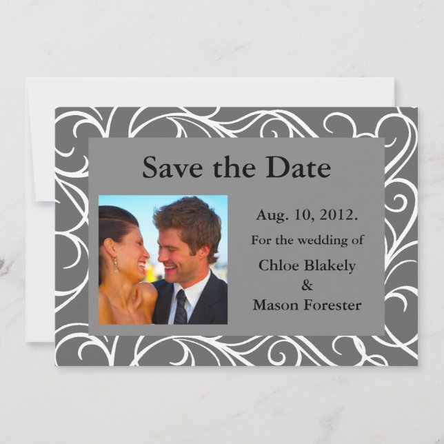 Photo & Swirls Save the Date (grey) (Front)