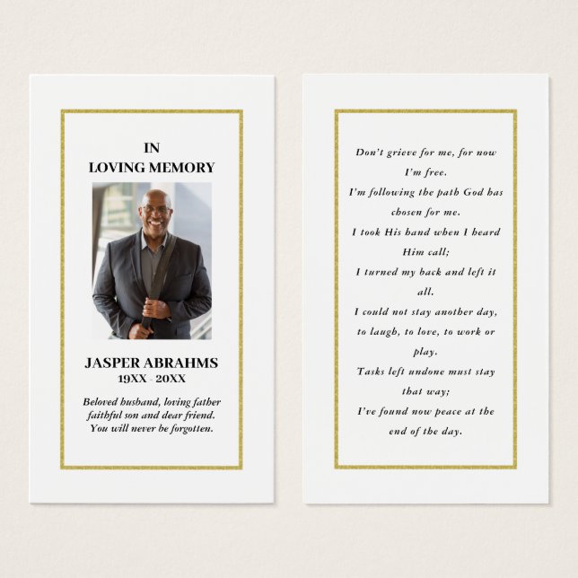 Photo Sympathy Funeral Memorial Prayer Cards (Front & Back)