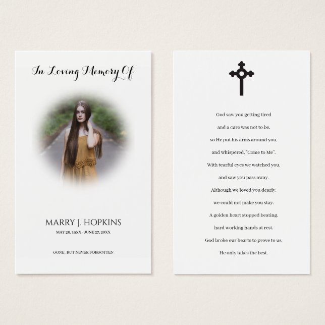 Photo Sympathy Funeral Memorial Prayer Cards (Front & Back)