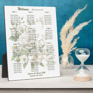 Photo Tableau de sièges Roses blanches mariages Plaque f