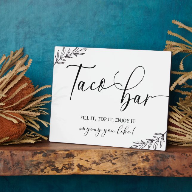 Photo Taco Bar Wedding sign Tabletop Plaque with Easel (Côté)