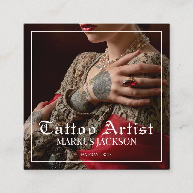 Photo Tattoo Artist Square Business Card (Front)
