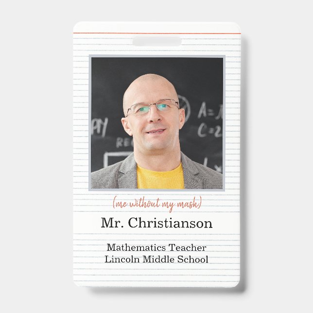 Photo Teacher ID Badge school, me without mask (Front)