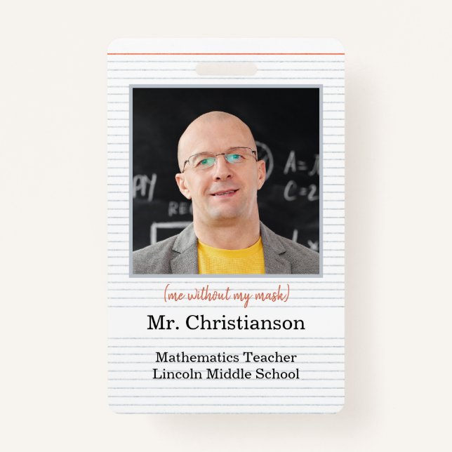 Photo Teacher ID Badge school, me without mask (Devant)