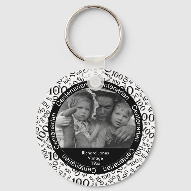 Photo Template: 100th Birthday Centenarian Black Keychain (Front)