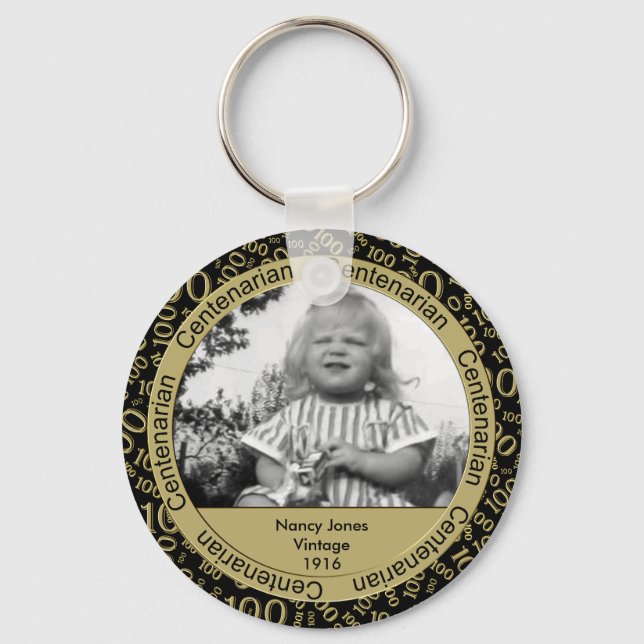 Photo Template: 100th Birthday Centenarian Gold Keychain (Front)