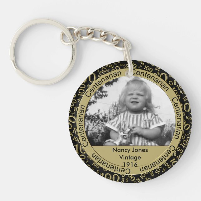 Photo Template: 100th Birthday Centenarian Gold Keychain (Front)