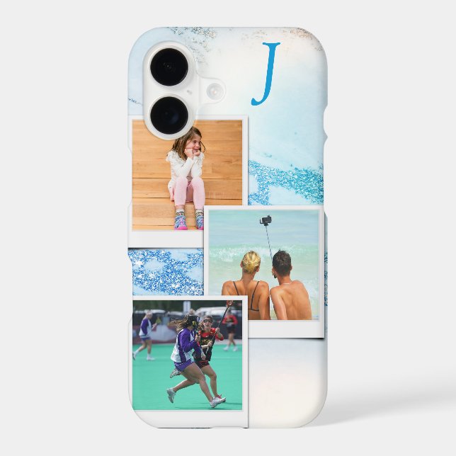 Photo Template Blue Marble Glitter Monogram (Back)