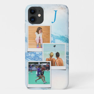 Photo Template Blue Marble Glitter Monogram iPhone 11 Case