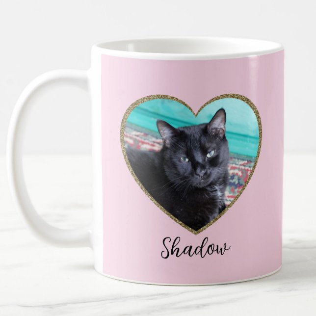 Photo Template Glitter Heart Pink Pets Custom Name Coffee Mug (Creator Uploaded)