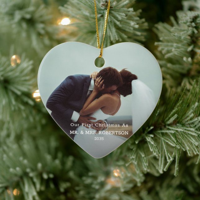 Photo Template Our First Christmas Married Merry  Ceramic Ornament (Tree)