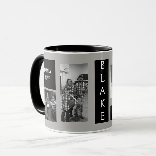 Photo Template Personalized Black Grey Men's Mug (Front Left)
