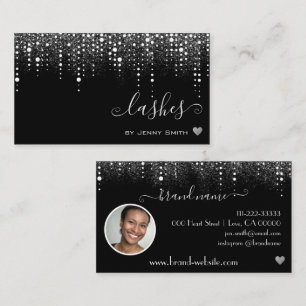 Photo Template Pretty Silver Drips Glitter Rain Business Card