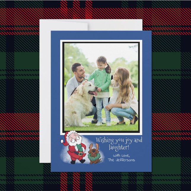 Photo Template Santa Funny Labrador Reindeer Blue (Creator Uploaded)