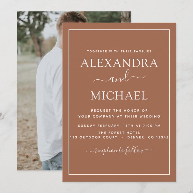 Photo Terra Cotta Boho Wedding Simple Invitation (Front/Back)