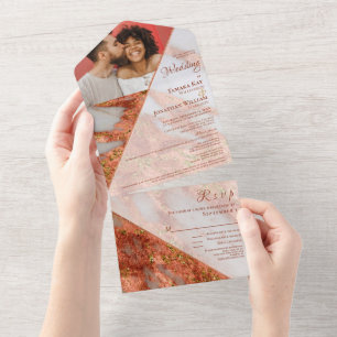 Photo Terracotta Copper Marble Geometric Elegant All In One Invitation