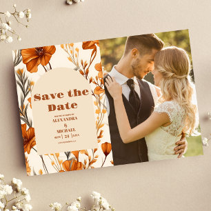 Photo Terracotta Watercolor Wildflowers Wedding Save The Date
