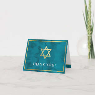 PHOTO THANK YOU bar mitzvah gold star teal blue Card