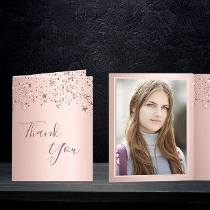 Photo Thank you birthday rose gold dripping stars Card