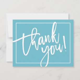 PHOTO THANK YOU bold modern brush lettering aqua Card