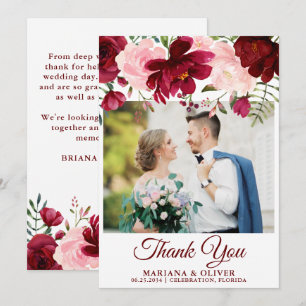 Photo Thank You Card Burgundy Pink Floral