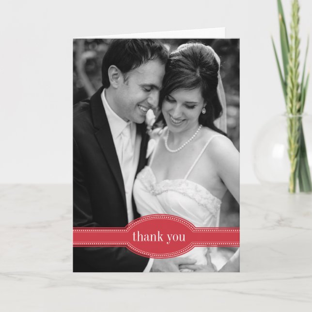 Photo Thank You Card for Wedding, Red (Front)
