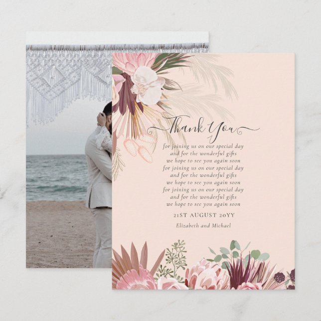 Photo Thank You Card Pampas Grass Wedding (Front/Back)