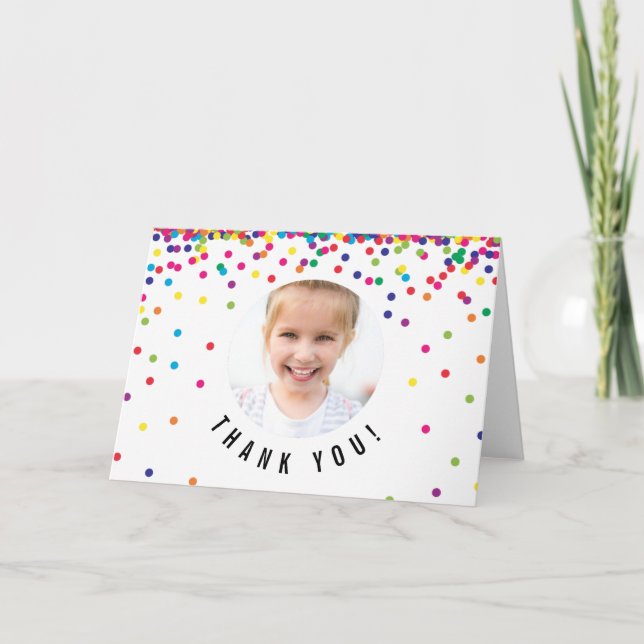 Photo Thank You Card | Rainbow Birthday Confetti (Front)